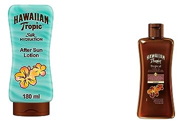 Hawaiian Tropic Crema Doposole Idratante con Aloe, 180ml & TROPICAL TANNING OIL SPF 0 DARK, Olio solare - 200 ml