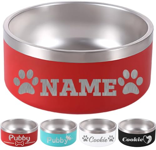 32OZ Personalisierter Hundenapf mit Lasergravur und individuellem Namen für Ihr Haustier 18/32/42/64oz rutschfestes, isoliertes, bissfestes Edelstahl-Wassernapfgeschirr-Rot