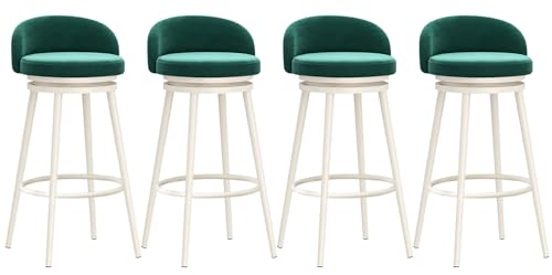 Lsoiup Moderne drehbare Barhocker in Thekenhöhe mit samtgepolsterter Rückenlehne in Weiß für Küchentheke/Hausbar/Esszimmer