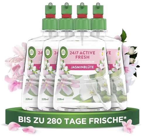 Air Wick Active Fresh – Wasserbasierter, automatischer Lufterfrischer – Raumduft Jasminblüte – 4 x 228 ml Nachfüller