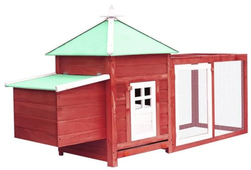 FENLAX Hühnerstall aus Massives Tannenholz 190x72x102 cm Rot - Winterfester Hühnerhaus mit Gehege für Draußen - Voliere Kleintierstall