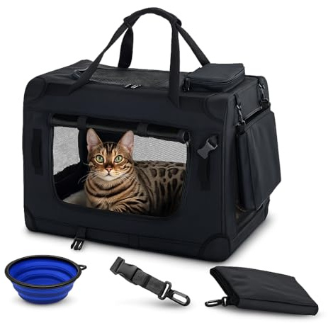 PET VIOLET Hundebox Hundetransportbox faltbar & robust für Auto & Reise 50×34×36 cm – atmungsaktive Transportbox Transporttasche für Hunde & Katzen Stoffbox Tragetasche Schwarz