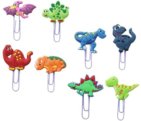 CAXUSD 8Stücke Dinosaurier Büroklammern Niedliche Cartoon Paperclips Dekorative Büroklammern für Schule und Büro Lustige Lesezeichen Clips für Dokumente und Notizen