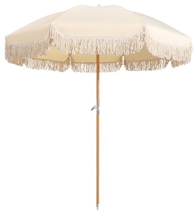 TRGCJGH Strandschirm Sonnenschirm Mit Fransen, Marktschirm knickbar, Gartenschirm Terrassenschirm Balkonschirm (Beige)