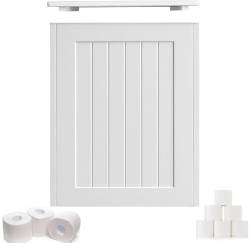 VickyHome Bathroom Storage Unit Toilet Paper Organiser Storage Cupboard, Wide Tall Toilet Roll Storage Box with Lid, White Wooden Bathroom Floor Cabinets for Bathroom Tissue Organizer