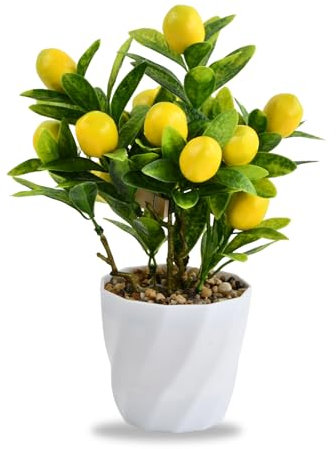 Focenat Artificial Lemon Tree, Small Faux Lemon in Pot, Mini Potted Tree for Home, Office, Party Decoration