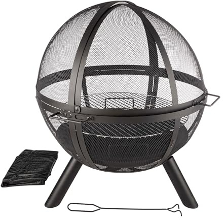 Utomhus eldstad sfär – 76 cm (30 tum) flammande boll eldstad med grill för grillning – eldstad grill trä eldstäder för utomhus uteplats dekor från Pure Garden