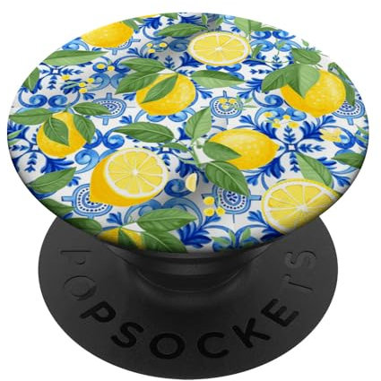 Lemon Blue Tile Mediterranean Italian Majolica Art Toile PopSockets Adhesive PopGrip