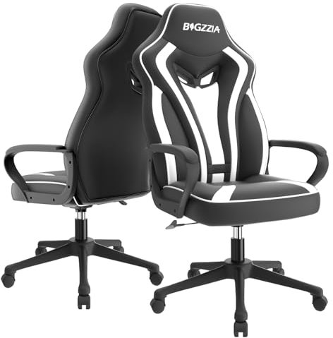 bigzzia Gaming Chair-Ergonomic Gaming Chair, Height Adjustable Computer Game Chair, Big and Tall Racing Style Seat for Adults (White)