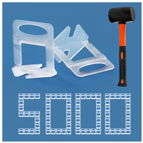 Tile Leveling System 1/16 Spacers Tile Leveler Clips DIY Tile Leveler Spacers 5000 Pcs and Tools Harden Rubber Mallet Hammer 16 oz for Professional Ceramic Tile and Stone Installation