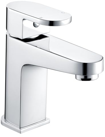Waschtischarmatur Badarmatur Einhand-Waschtischbatterie, Wasserhahn Bad mit Auslauf Höhe 85 mm, Mischbatterie aus Messing für Waschbecken, Modern Design, Chrom