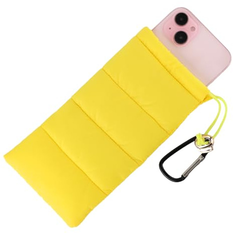 Tinoaly Funda térmica para teléfono móvil, 19 x 10,5 cm, funda cálida para teléfono móvil, para evitar la congelación y el sobrecalentamiento en deportes al aire libre (amarillo)