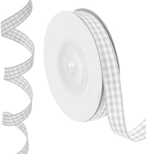 PATIKIL 10 Yardas x 0.4 Cinta de Cuadros tela rayada, Cintas para Envolver Regalos En Gris Y Blanco para Arcos de Acción de Gracias, Coronas, Manualidades, Cumpleaños, Bodas