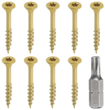 sourcing map 50pcs Deck Screws #8 x 1-1/2 Torx Exterior Wood Screws Rust Resistant Epoxy Coating Outdoor Decking Nails with T25 Star Drive Bit, for Decks Fences Machinery Ship