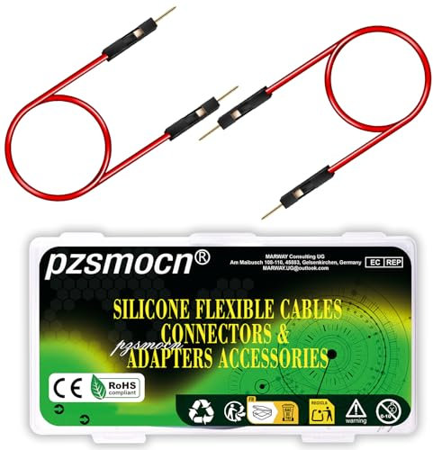 pzsmocn Silicone Flexible Jumper Wires Breadboard 24AWG 20cm Long 40 Sets / 120 Pcs for Dupont 2.54mm Pitch Connector 1-Pin Black Male-Male Header Solderless Electronic Adapter Ribbon Cable-Red Line