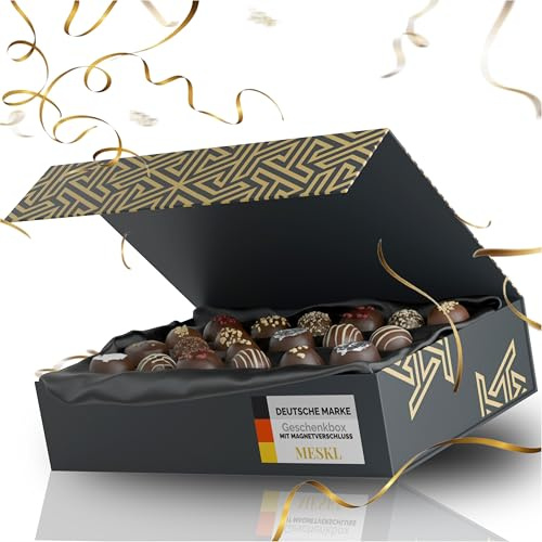 Meskl Luxuriöse Geschenkbox mit Magnetverschluss – Anthrazit mit Goldmuster, FSC-zertifiziert, faltbare Geschenkverpackung aus Karton – 30,2×21,3×7 cm für Hochzeit, Geburtstag, Firmenpräsente