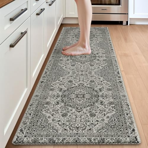 DEXI Kitchen Mat 60 x 220 cm, Anti-Fatigue Cushioned Standing Mats Non Slip Waterproof, Extra Large Washable Carpet Runner Rugs for Floor, Laundry, Home Office, Grey