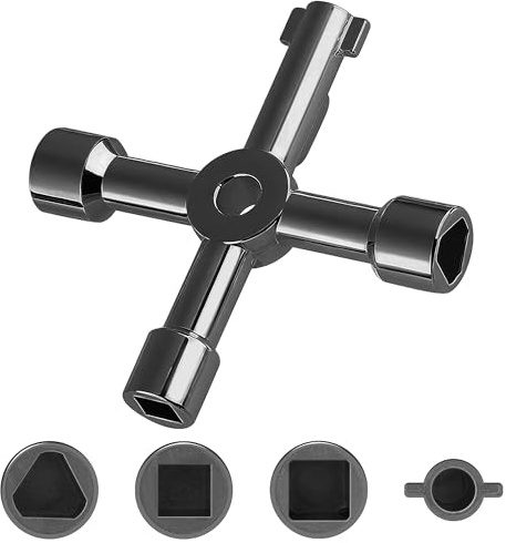 Vivantia 4-Way Utility Key Meter Box Key for UK Gas Meters - 8mm Tri/8mm Square Holes - Rustproof, 56g (Black)