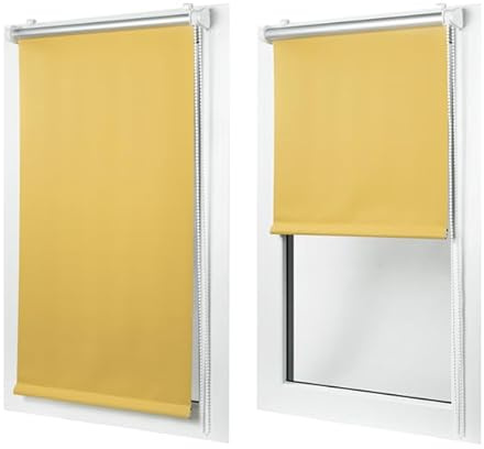MakoStyl Rollos für Fenster Ohne Bohren - Verdunklungsrollo Gelb 50 cm Breite x 150 cm Höhe - Doppelrollo Klemmfix Ohne Bohren - Fenster Rollos für Innen 100% Blackout - Verdunkelnd Duo Rollo