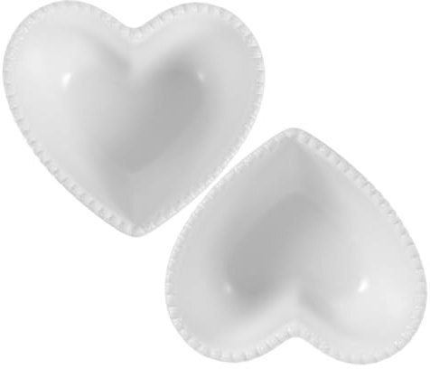 UTHCLO Ciotole Per Dessert a Forma Di Cuore in Ceramica Bianca, Piatti a Forma Di Cuore Per Colazione e Snack, Set 2 Pezzi Per Uso Domestico e Occasioni Speciali