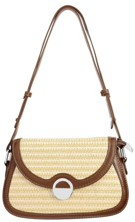 CHIC DIARY Kleine Basttasche Damen Strohtasche PU Leder Unterarm Schultertasche Mode Umhängetasche Gewebte Tasche
