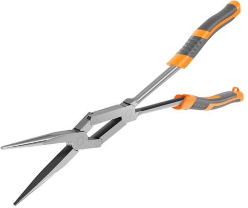 Long Reach Needle Nose Pliers Chrome Vanadium Steel Double Joint Long Nose Pliers 13.39 Inch Thin Extra Long Needle Nose Plier with Ergonomic Handle for Jewelry Making Electrician Repair Tools