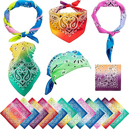 12 Stück Paisley-Bandanas Set, 55 x 55 cm Baumwolle Halstuch, 6 Farben | Farbverlauf-Kopftücher für Damen und Herren – nutzbar als Halstuch, Haarschal, Accessoire, Festival- und Alltagslook