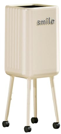 FLCPJGV Bote de Basura Alto con Ruedas Y Diseño Abierto Superior Cubo de Basura con Doble Balde Y Estante Inferior para Objetos Material PP Elegante Y Movilid, Beige, Individual