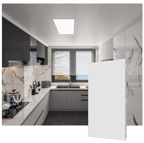 YJEUZCD Aluminium Acoustique Panneaux, Intérieur Maison Maison Lisse Plafond Carrelage, Maison Salle Jeu Bureau Cuisine Décorer Couverture Feuille Planches(White-A,5pcs-30x60cm)