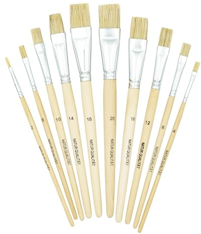 K3T Borstenpinsel-Set 10-teilig mit Naturborsten und Naturbelassenen Holzstielen (Größen 2, 4, 6, 8, 10, 12, 14, 16, 18 und 20), Art.Nr. 49132