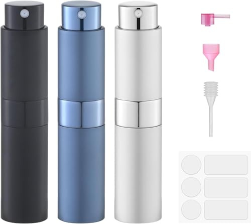 Lulupack Travel Perfume Atomiser Refillable - Mini Perfume Refill Spray Bottles for Aftershave - Small Travel Size Portable Fragrance Bottle - Empty Cologne Filler Atomiser for Man 8ml 3PCS Blue