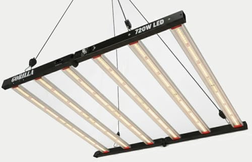 LED Grow Light, 720W Full Spectrum, Black 6-Bar Folding Design with High PAR Output for Professional Indoor Growing Brand: Gorilla, Model: Gen III