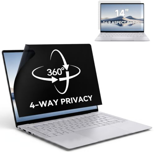 IPROKKO 360° Laptop Privacy Screen Protector 14 Inch for Hp/Dell/Acer/Lenovo/ThinkPad/Samsung/Asus/Sony, 16:9 Aspect 4-Way Laptop Privacy Shield, Anti Blue Light Glare 14in Laptop Privacy Filter