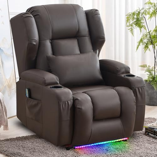 SAMERY Relaxsessel Elektrisch Massagesessel Fernsehsessel mit Liegefunktion Vibration Heizung, Relaxsessel & -liegen mit LED/USB, Kinosessel TV Sessel Wohnzimmer Schlafzimmer Braun 7815-3 Kartons