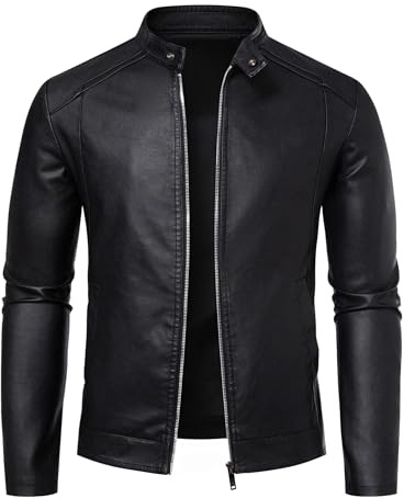 Zbrandy Mens Leather Jacket Faux Leather Motorcycle Jackets Stand Collar Biker Coat Outwear