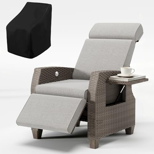 Fiutazge Relaxliege Liegesessel mit Liegefunktion,Relaxsessel mit Verstellbare Rückenlehne und Fußstütze,Gartensessel mit Sitzkissen,Sonnenliege in Rattan für Balkon,Garten,Wohnzimmer,Beige