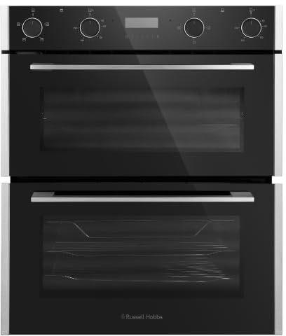Russell Hobbs Built-In Electric Fan-Assisted Double Oven 92L Total Capacity in Black, 60cm Wide, with 7 Functions, Single & Double Grill, Convection Heating, LED Clock & Timer, RH72DEO1003BS