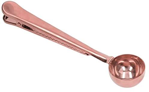 Haofy Clip de Scellage pour Cuillère à café, avec Conception Approfondie, pour un Stockage Pratique du café, Support en Acier Inoxydable de 17.5cm (clip plat or rose)