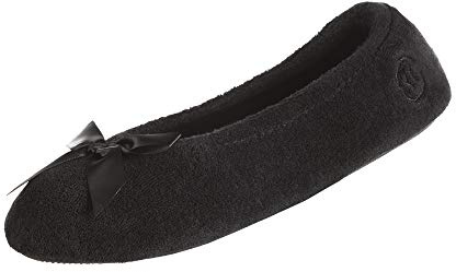 isotoner Women's Indoor/Outdoor Classic Terry Ballerina Slippers with Non-slip Sole, Black, 9.5-10.5