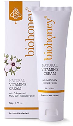 Natürliche Vitamin E Creme mit Manuka-Honig 300+ MGO, Kollagen, Avocadoöl, Aprikosenkernöl und Nachtkerzenöl für eine jüngere und gesunde Haut – nur mit natürlichen Inhaltsstoffen