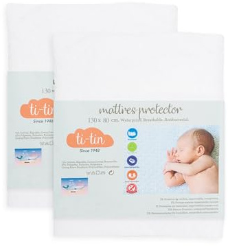 TI TIN Pack 2 Protector Colchón Cuna 130x80 cm | Impermeable y Transpirable, Rizo Algodón Suave, Ajuste con Elásticos, Anti-Bacterias y Lavable