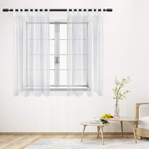 WOLTU 2er Set Sheer Voile Gardinen Vorhang Transparent kurz mit Schlaufen, Stores Gardinen Schals für Wohnzimmer Schlafzimmer Kinderzimmer Weiß 140x175 cm