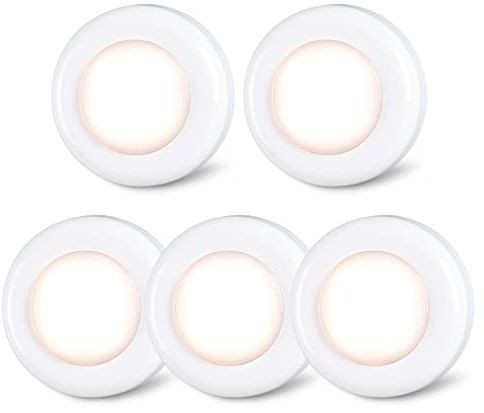 STAR-SPANGLED Licht Drücken Batterie, Touch Lampe Batteriebetrieben, Schrankbeleuchtung, Unterbauleuchte Küche, Schranklicht, Klebeleuchte, Push Klebelampe, Top Bright LED Lampe, Warmweiß, 5 Stück
