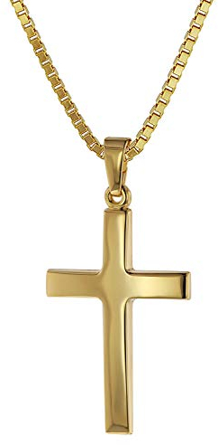 trendor Kreuz-Anhänger Gold 333 (8 Karat) + Goldplattierte Kette Damen und Herren Halskette mit Gold-Anhänger zeitloses Kreuz aus Echtgold 75263-42 42 cm