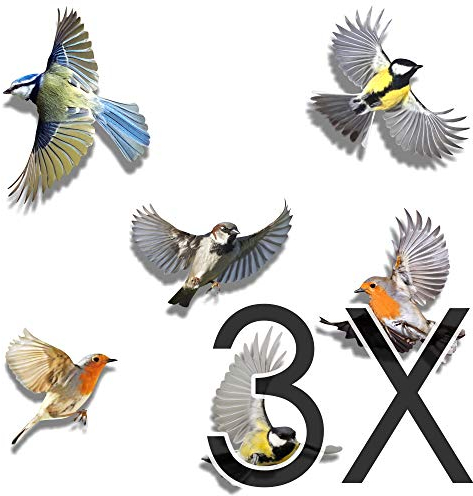 18 x fåglar (3 set med 6 fåglar), dekorativa klistermärken för fönster, vägg etc.