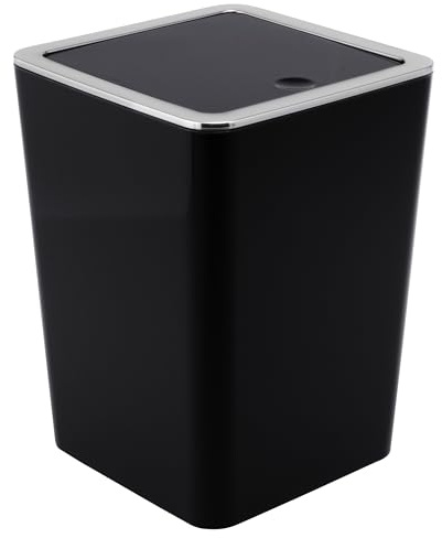 bremermann Bidone per cosmetici quadrato SAVONA coperchio girevole e cuscinetti in EVA antigraffio, per WC e bagno degli ospiti in plastica, capacità 6 litri (Nero)