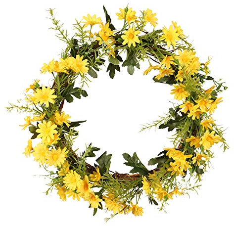 BFYDOAA Gänseblümchenkränze, künstlicher Gänseblümchen-Türkranz, künstlicher Frühlings- und Sommerkranz für Haustür, Fenster, Wandbehang