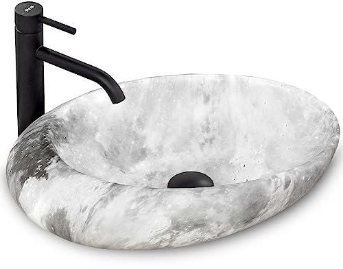 Rea Vasque à poser C Stone Lavabo Salle de Bain en céramique - 49 x 31 cm - Gris imitation de pierre