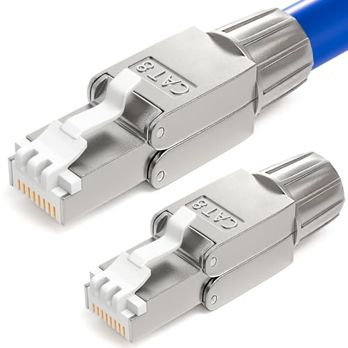 HB-DIGITAL 2x Conector RJ45 CAT 8 sin Herramientas Para Cable de Red Ethernet LSA compatible con CAT 7 CAT 7a CAT 6a CAT 6 CAT 5e 40 Gbps 2000 MHz para Cable de Instalación LAN DSL Carcasa Metálica