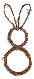 DEDEMCO Easter Bunny Rattan Wreath with LED Lights,19.5 Inch Bunny-Shaped Grapevine Twig Wreath Handmade Rattan Rabbit Garland for Front Door Home Decor